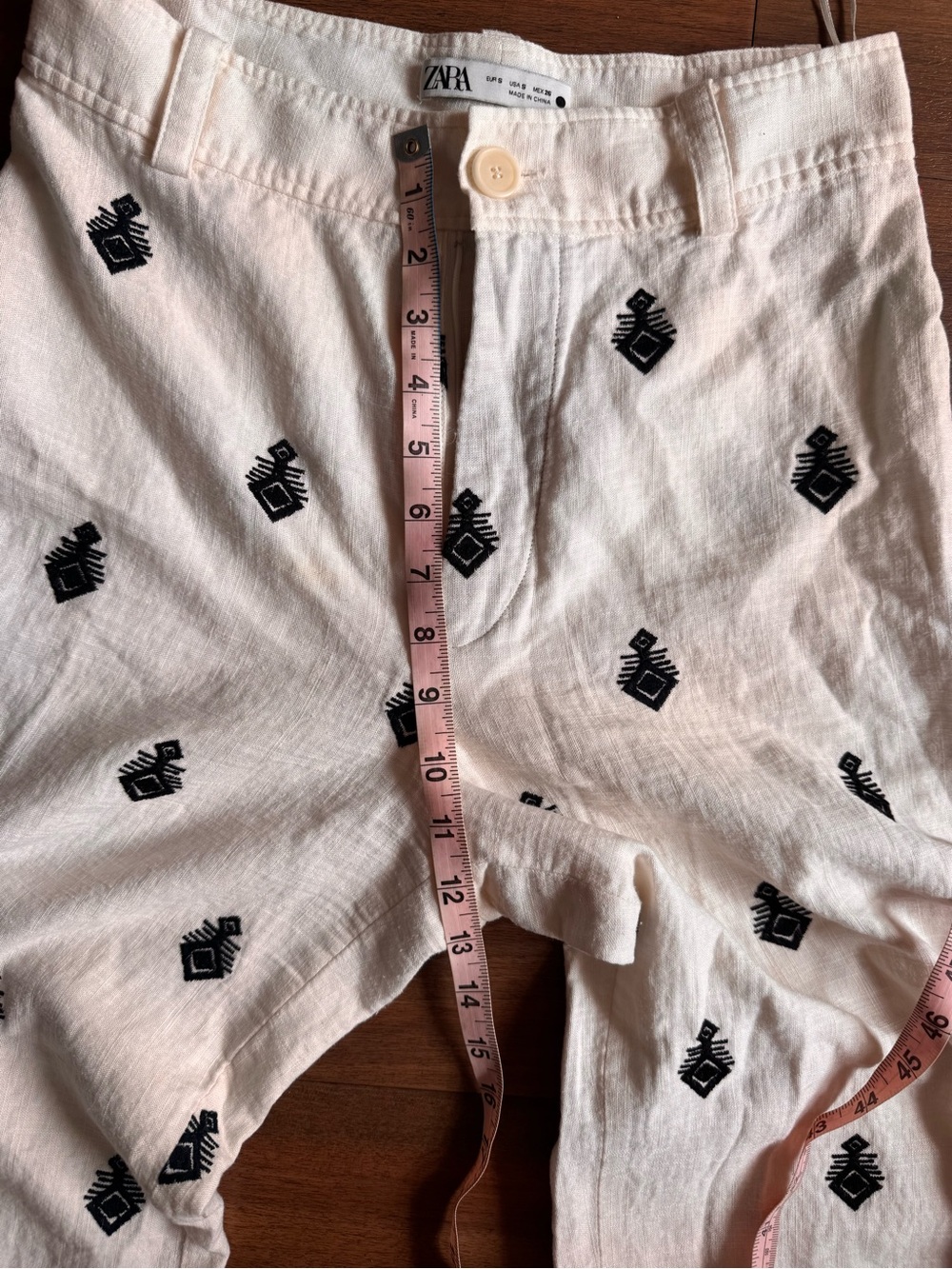 Zara White Embroidered Wide-Leg Linen Pants - Picture 5 of 6